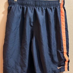 Nike Men's Navy Orange Athletic Shorts Size L Drawstring Pockets Polyester